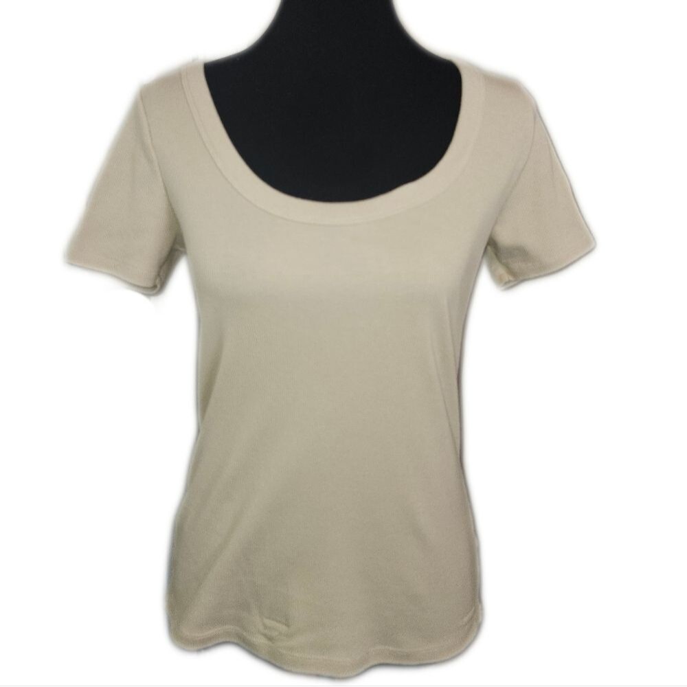 Old Navy Oatmeal Tan Ribbed Scoop Neck Fitted Tee T-shirt, M